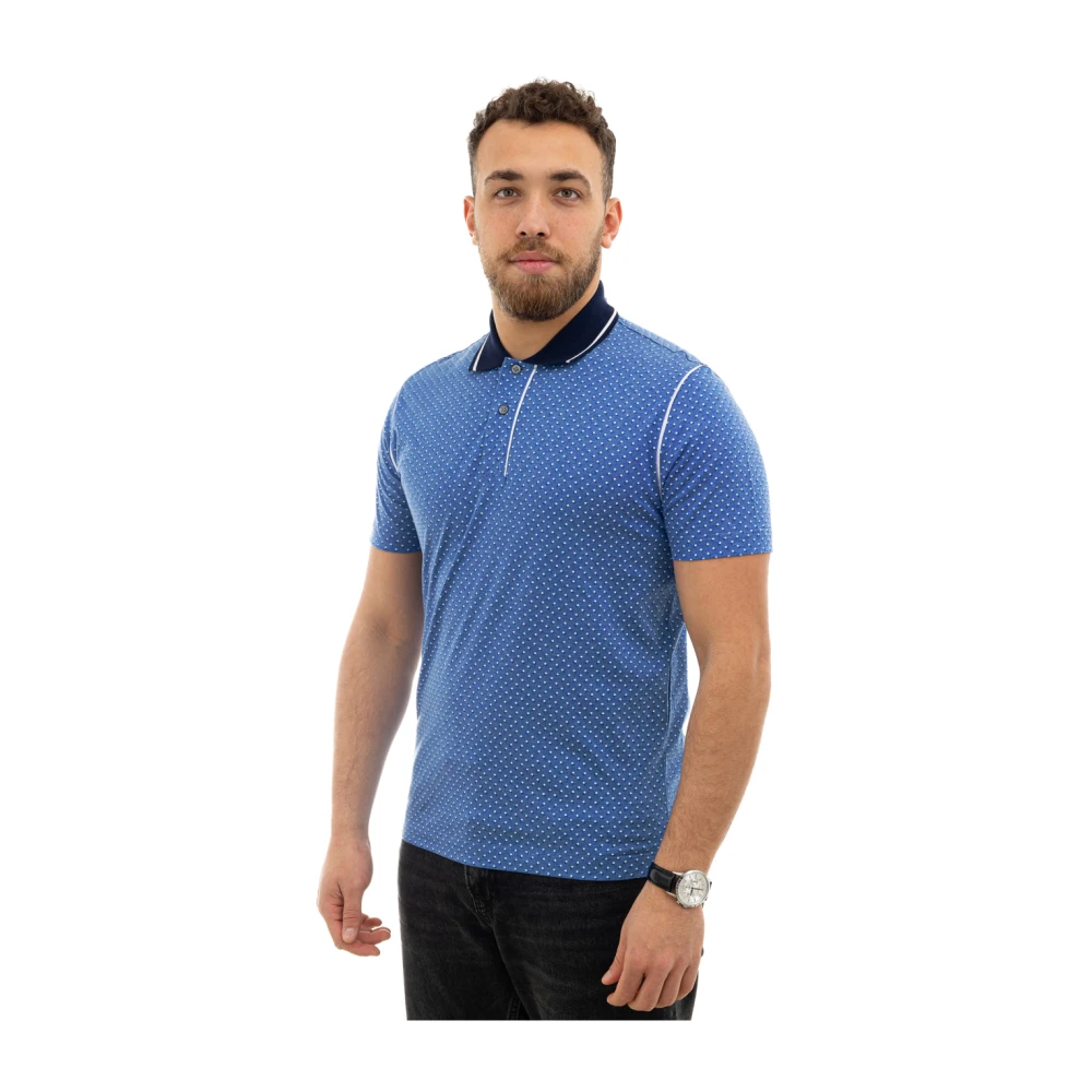 Canali Polo Shirt Korte Mouw Blauw Wit Blue Heren