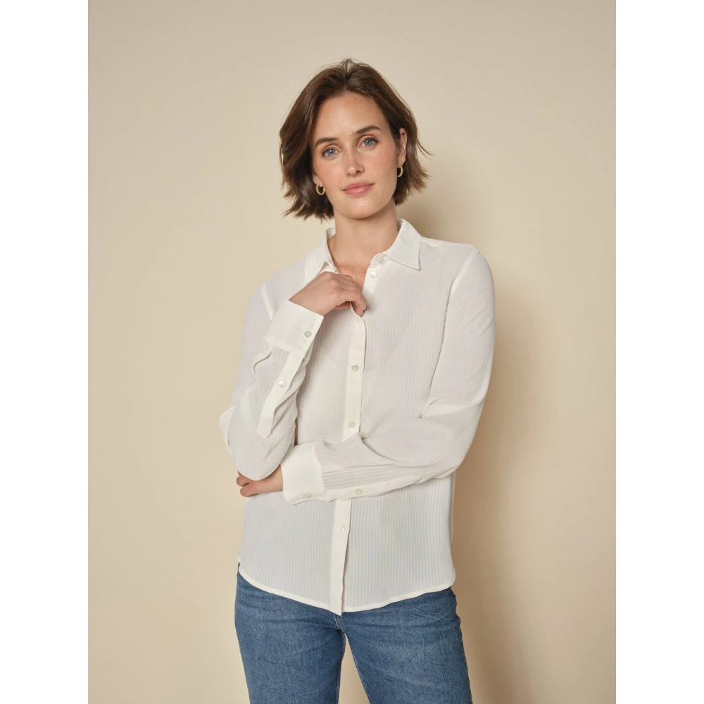MOS MOSH EcoVero Jacquard Stripe Shirt Beige Dames
