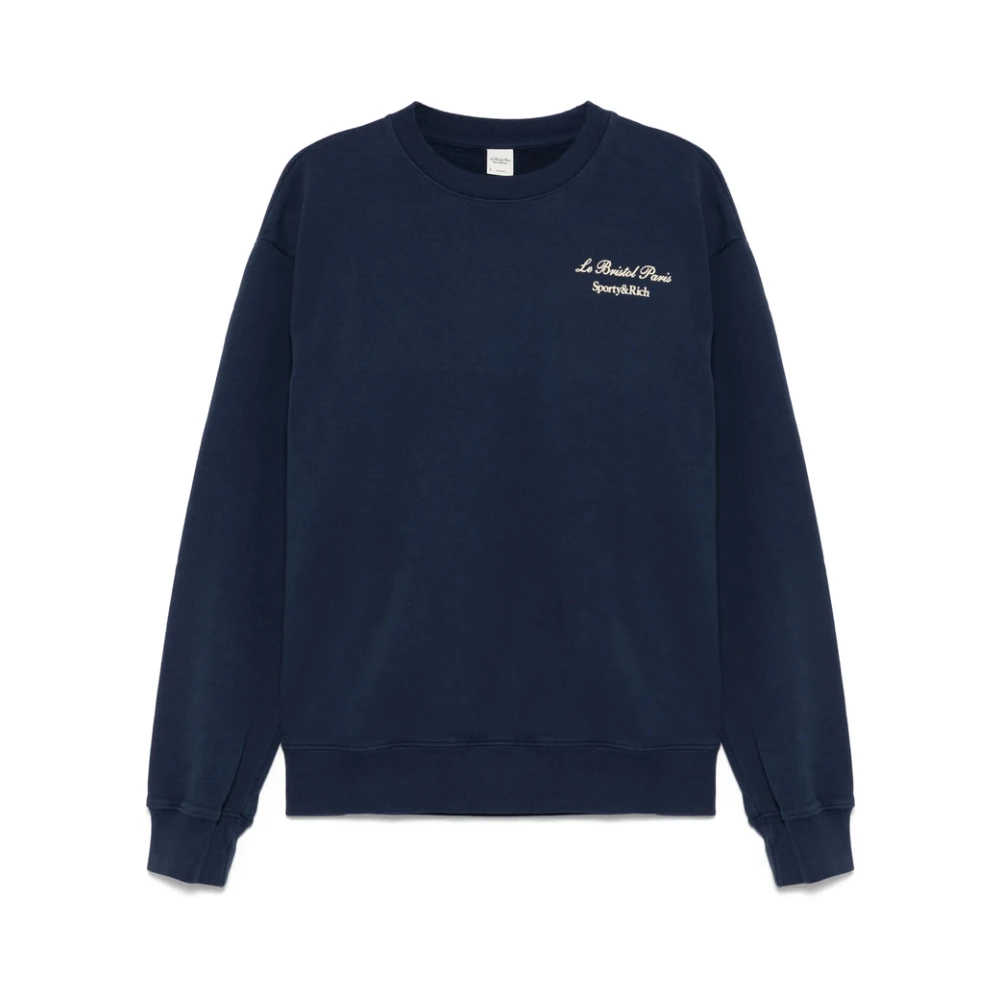 Sporty & Rich Navy Blue Logo Print Sweater Blue Dames
