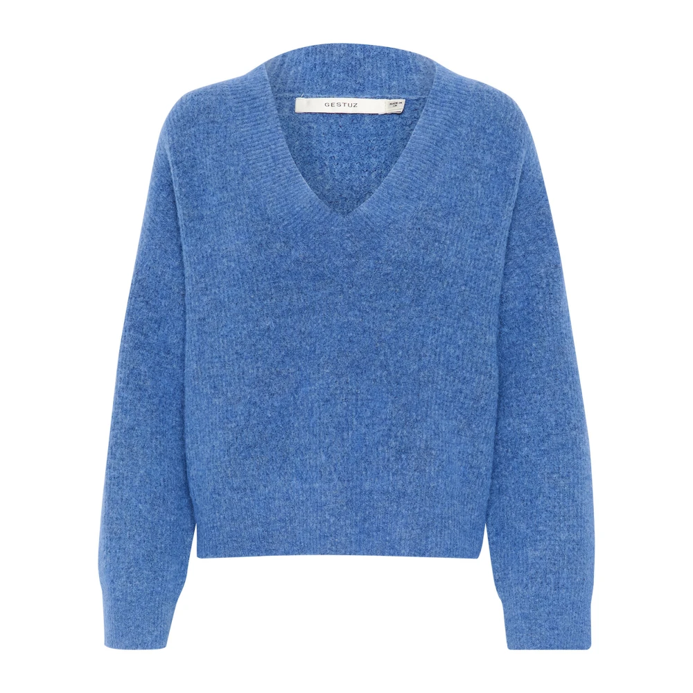 Gestuz Zachte V-hals Gebreide Trui Blue Dames