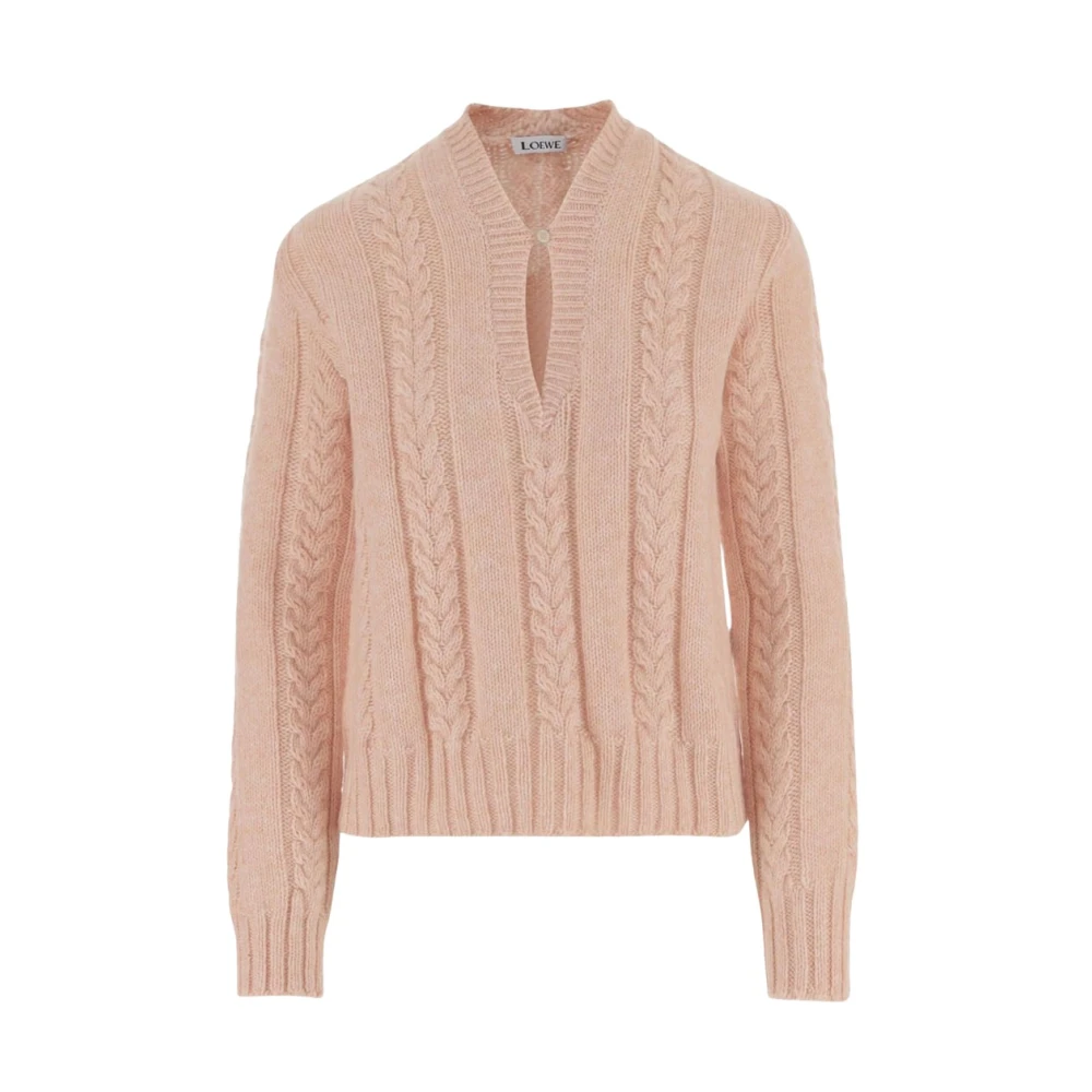 Loewe Women's Pink Jumper In Wool - V-Neck Knitwear - M - Knitwear