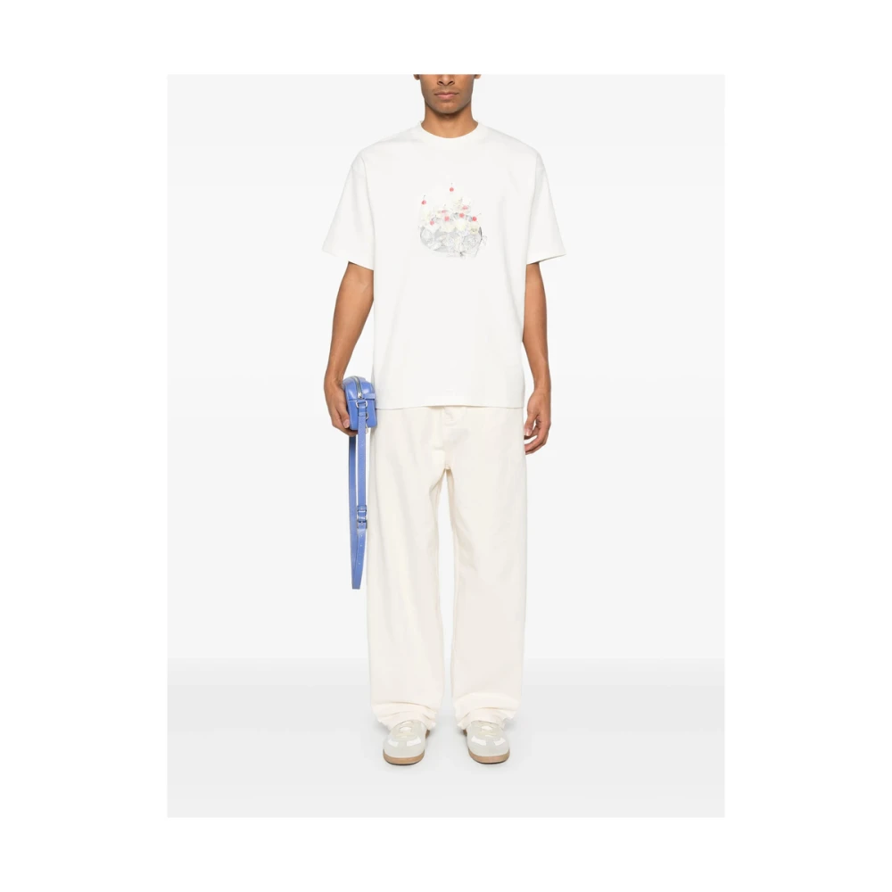 Drole de Monsieur Wit Crew Neck Korte Mouw T-shirt Beige Heren