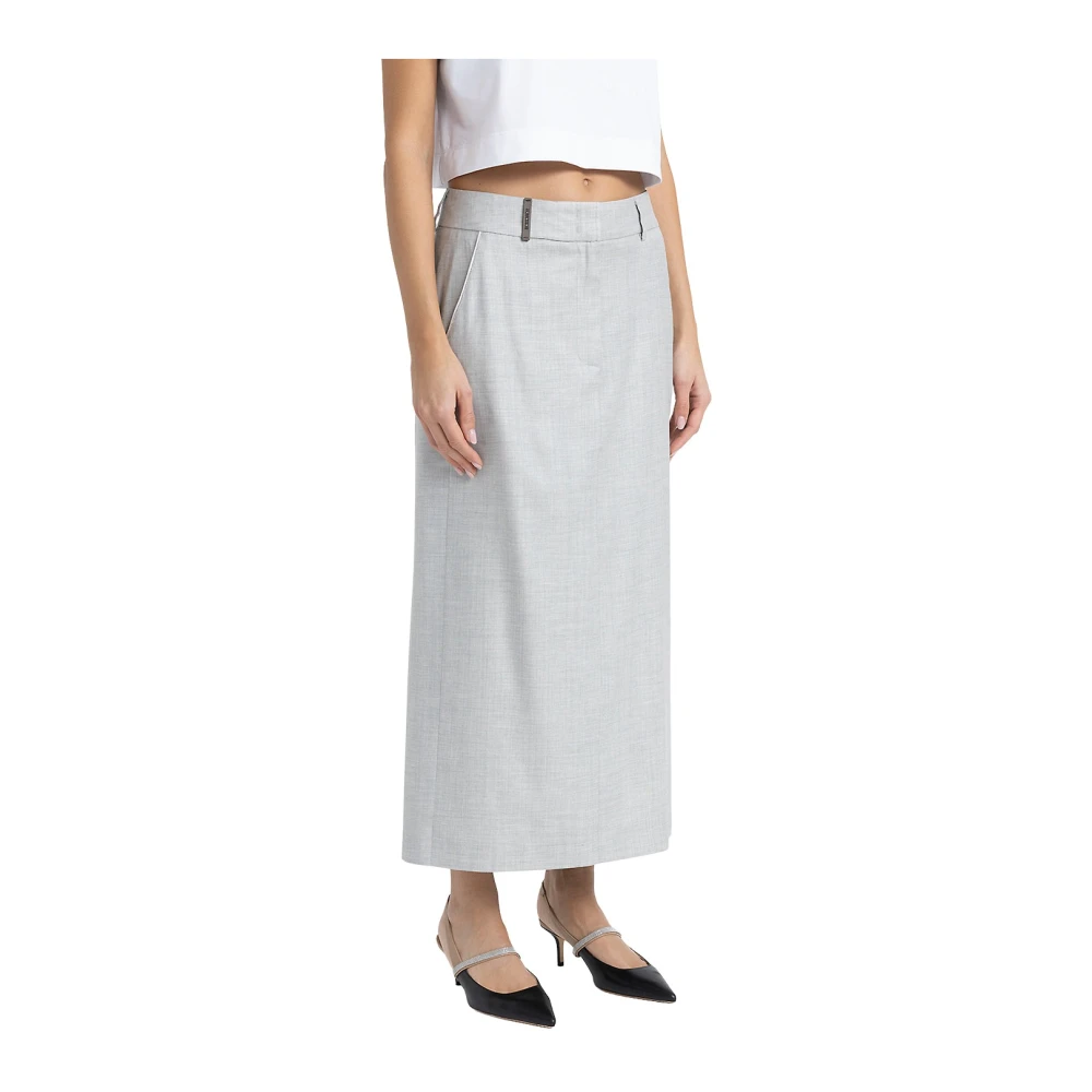 PESERICO Rechte lange rok in wol en viscose keperstof Gray Dames