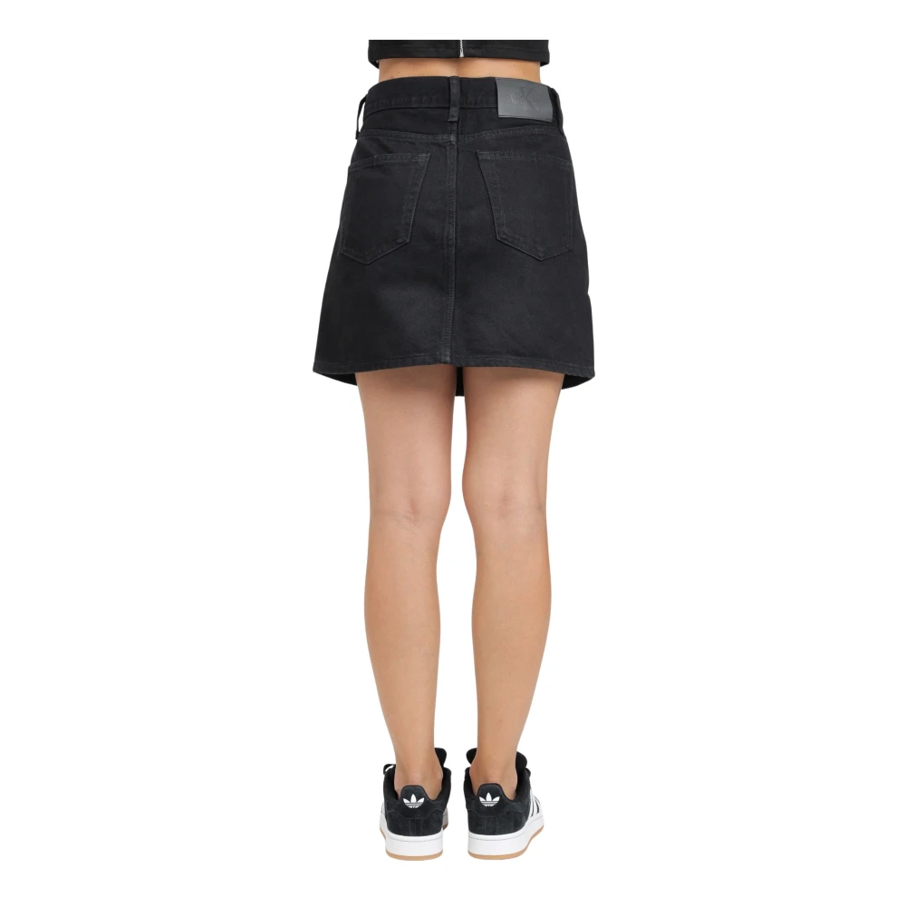Calvin Klein Jeans Zwarte Denim A-lijn Rok Black Dames