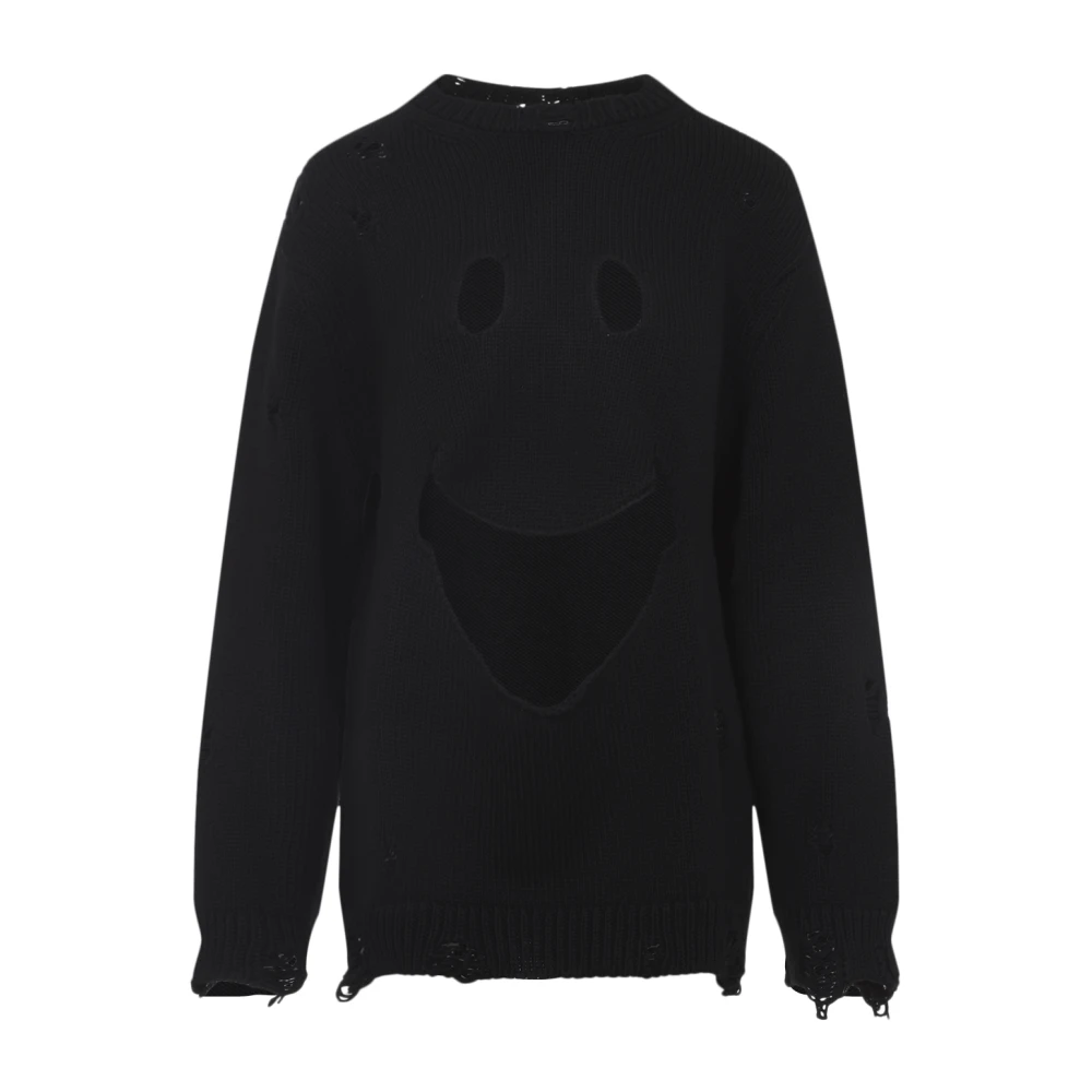 Moschino Women's Black Round-Neck Knitwear, Xs, Smile Cropped Jumper