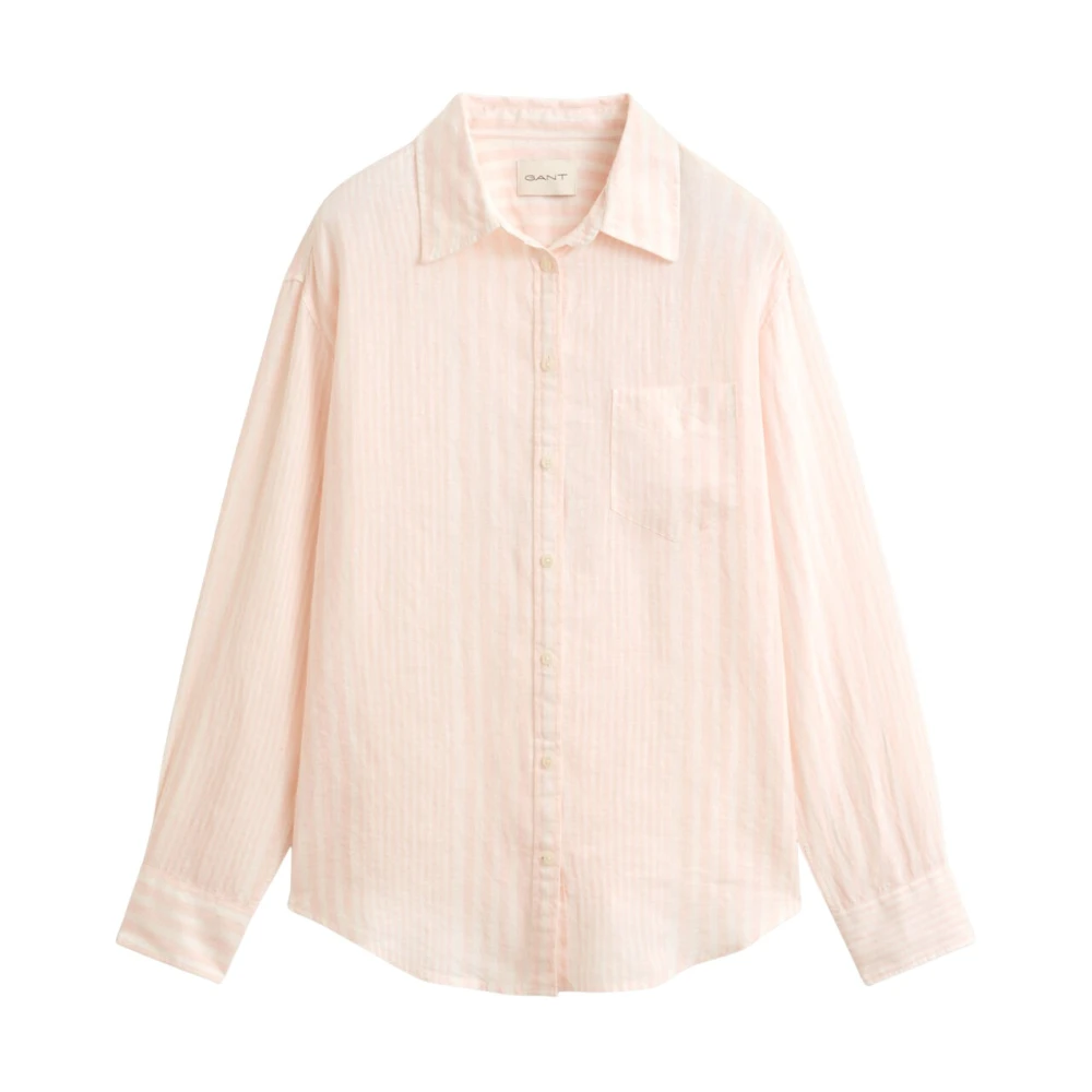 Gant Vrouw Roze Overhemden Dames, S, Linnen, Camicia Di Lino A Righe Relaxed Fit