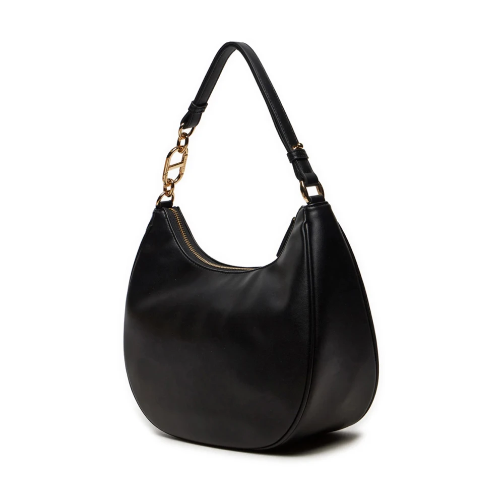 Twinset Zwarte Hobo Media Handtas met Gouden Metalen Details Black Dames