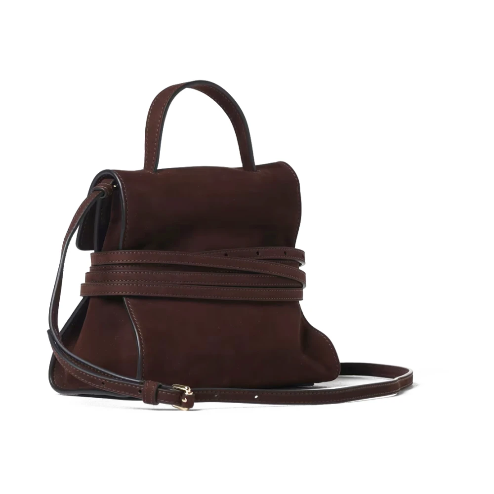 Moschino Bruine leren tas met afneembare band Brown Dames
