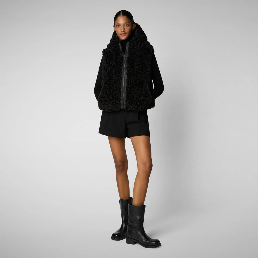 Save The Duck Faux Shearling Hooded Vest voor vrouwen Black Dames