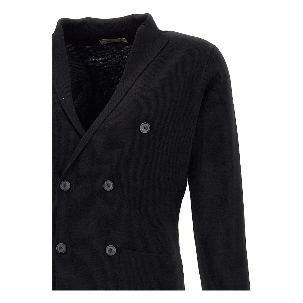 Filippo De Laurentiis Merino Wol Zwart Jas Dubbele Rij Knopen Black Heren