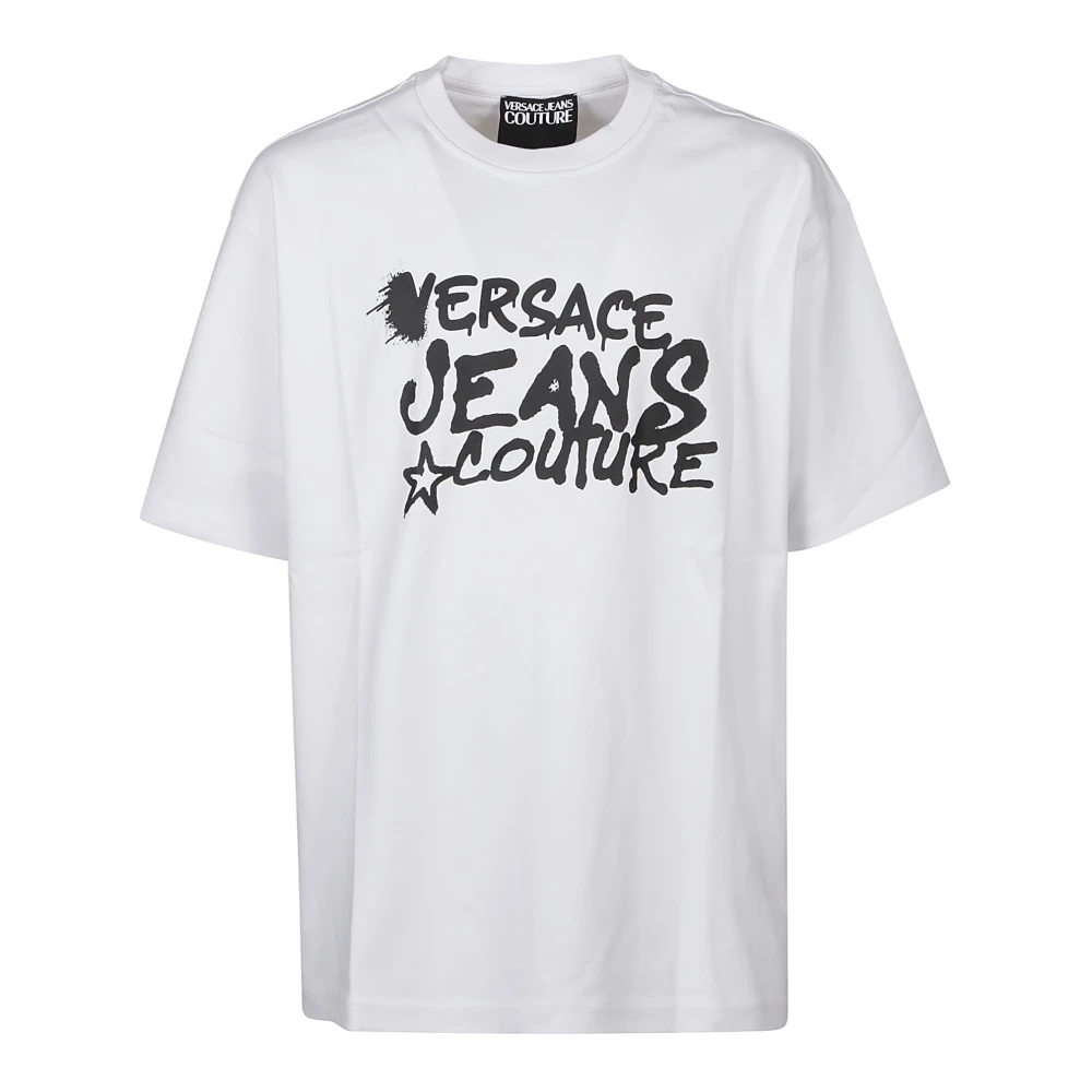 Versace Jeans Couture Wit Logo Dripping T-Shirt White Heren