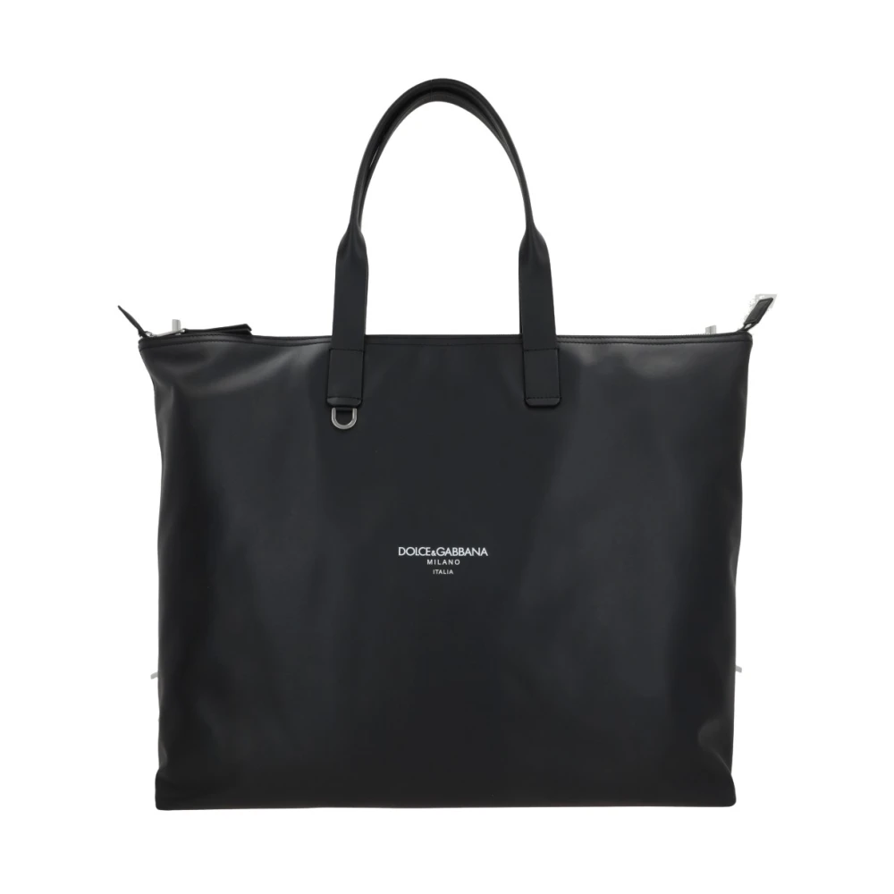 Dolce & Gabbana Zwarte leren boodschappentas met logoprint Black Heren
