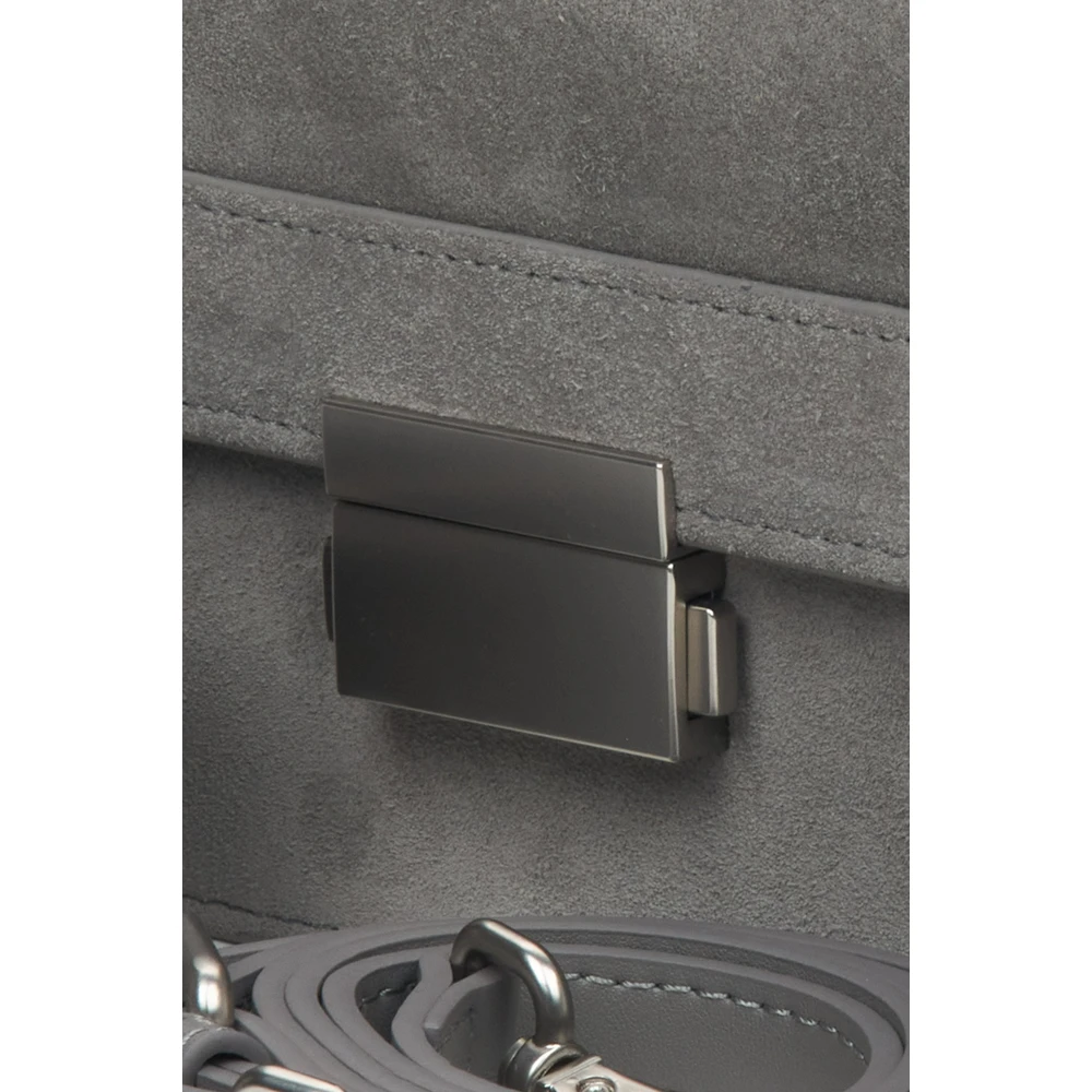 Estro Dames Kleine Grijze Tas gemaakt van Leer en Velours met Zilveren Details Gray Dames