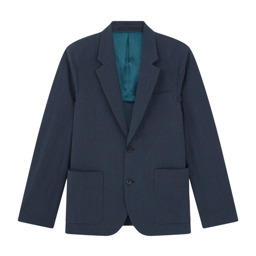 Paul Smith Men's Blue Cotton & Lyocell Micro Check 2 Button Jacket - Blazers - 3XL - Jackets