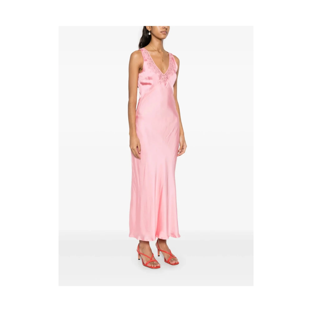 Twinset Flamingo Pink Kant V-Hals Jurk Pink Dames