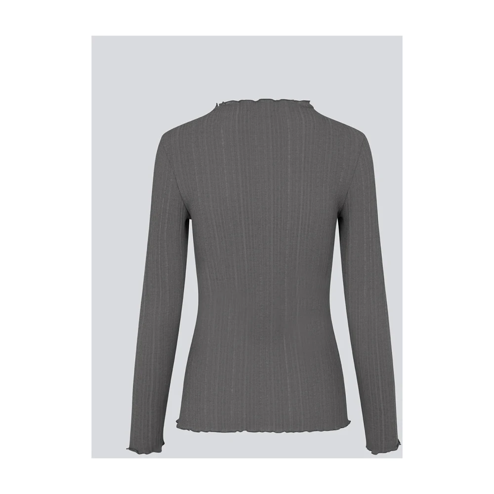 Modström Donkergrijze T-Shirt met Geruite Trim Gray Dames