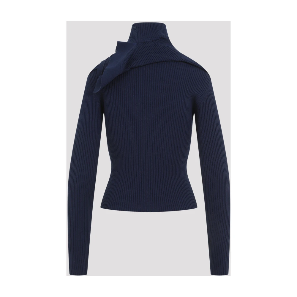 Y Project Navy Aansluitende Trui met Geplooide Schouders Blue Dames