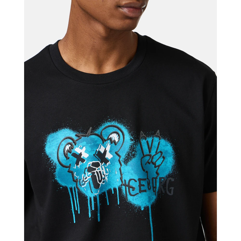 Iceberg Klassiek zwart regular fit wit katoenen jersey t-shirt Black Heren