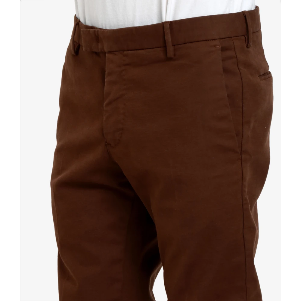 PT Torino Bruine Op Maat Gemaakte Katoenen Broek Wortelpasvorm Brown Heren