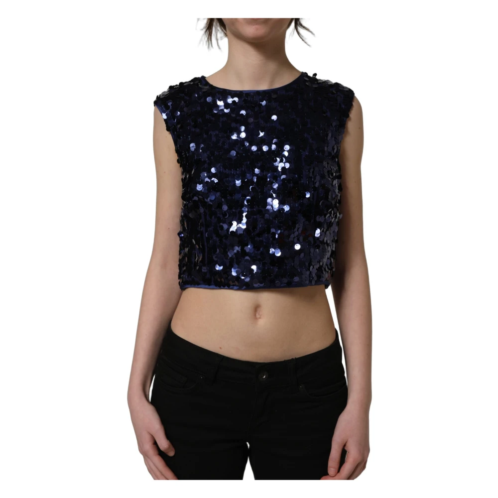 Dolce & Gabbana Blue Sleeveless Tops, Female, S, Cropped Top