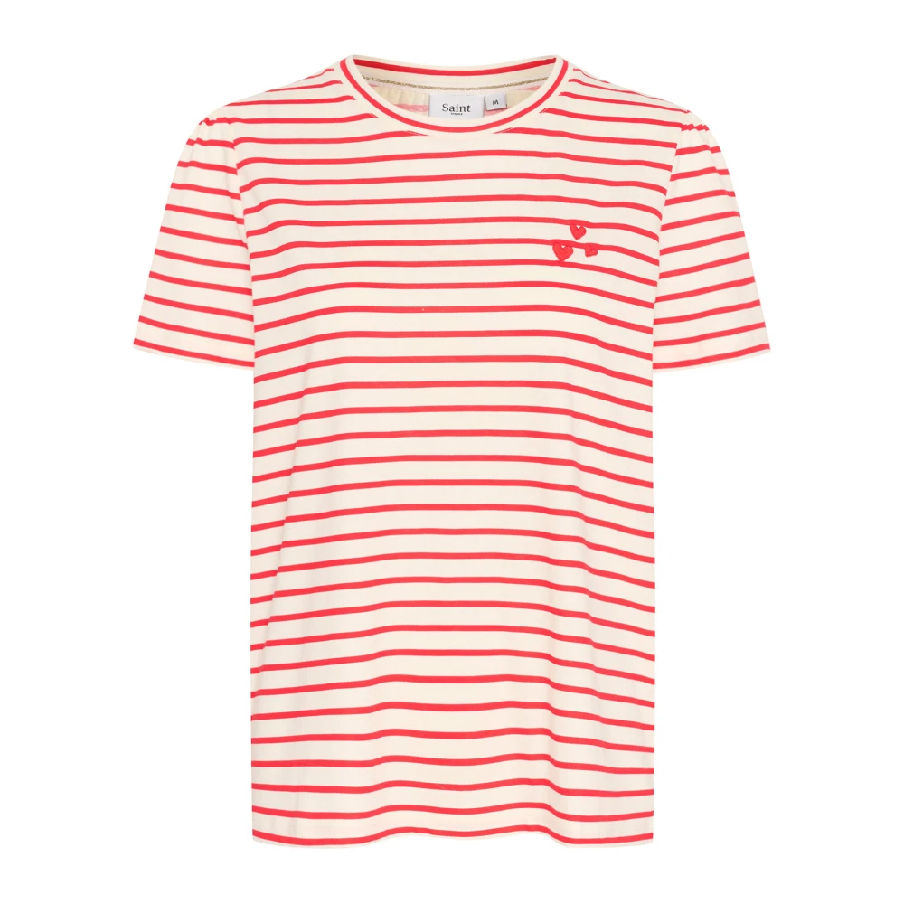Saint Tropez FlameScarlet White Stripe Tee Multicolor Dames