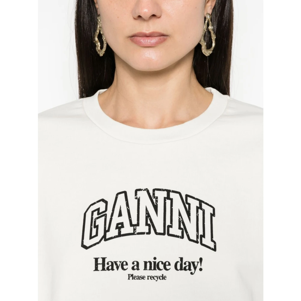 Ganni Logo Print Sweatshirt White Dames