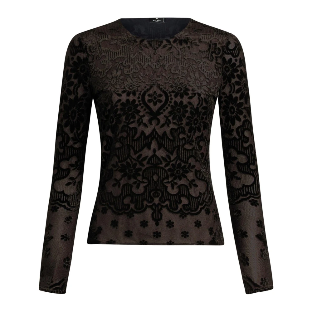 ETRO Zwarte Velvet Jacquard Tule Top Black Dames