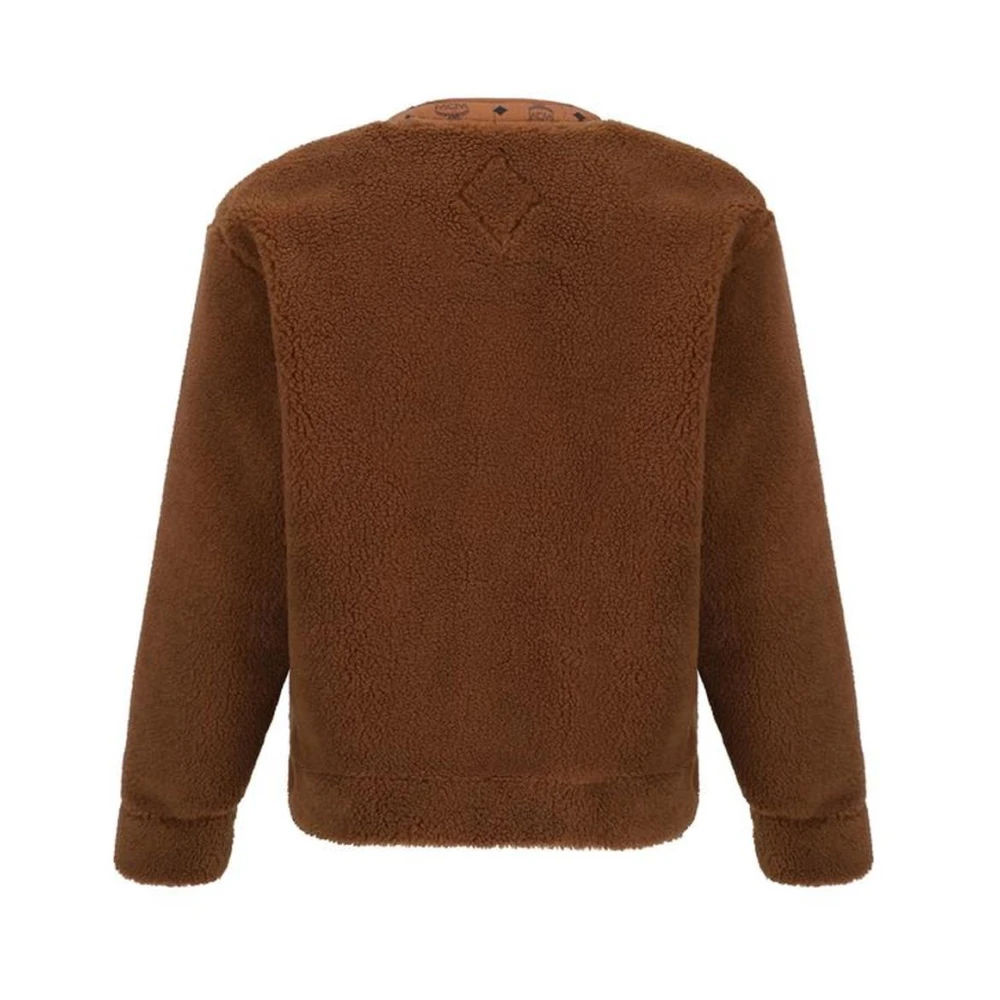 MCM Monogram Shearling V-Neck Cardigan Brown Heren