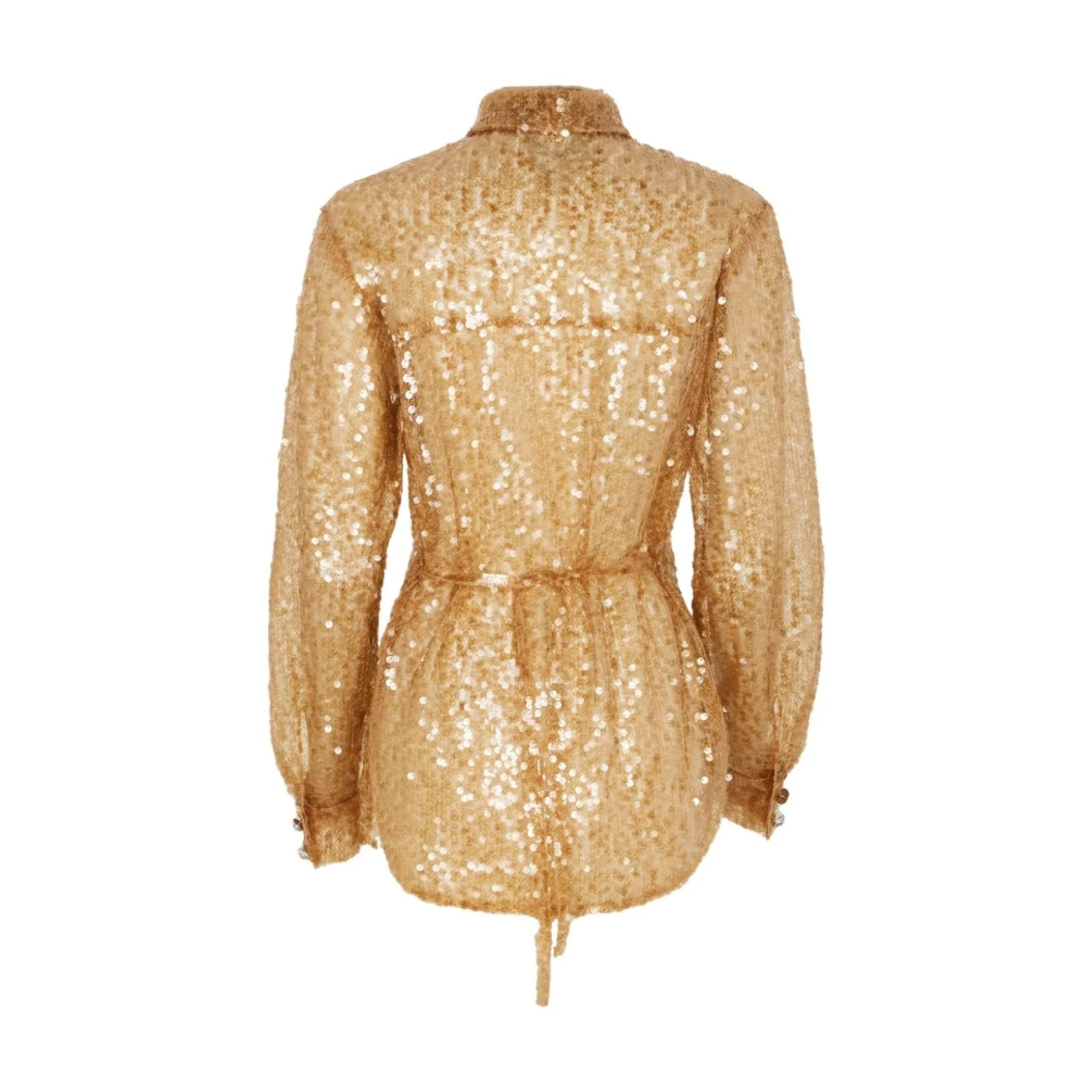 Paco Rabanne Paillet Beige Shirt met Riem Brown Dames