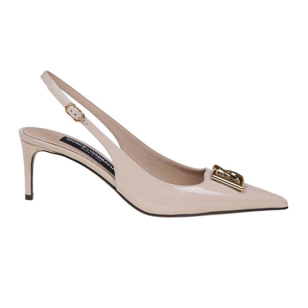 Dolce & Gabbana Elegant Cappuccino Lackläder Slingback Pumps Beige, Dam