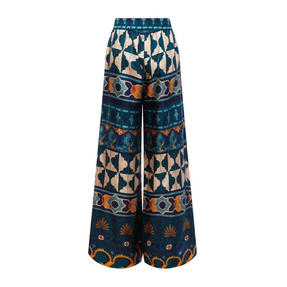 La DoubleJ Zijden Palazzo Broek met Kleurrijk Patroon Multicolor Dames