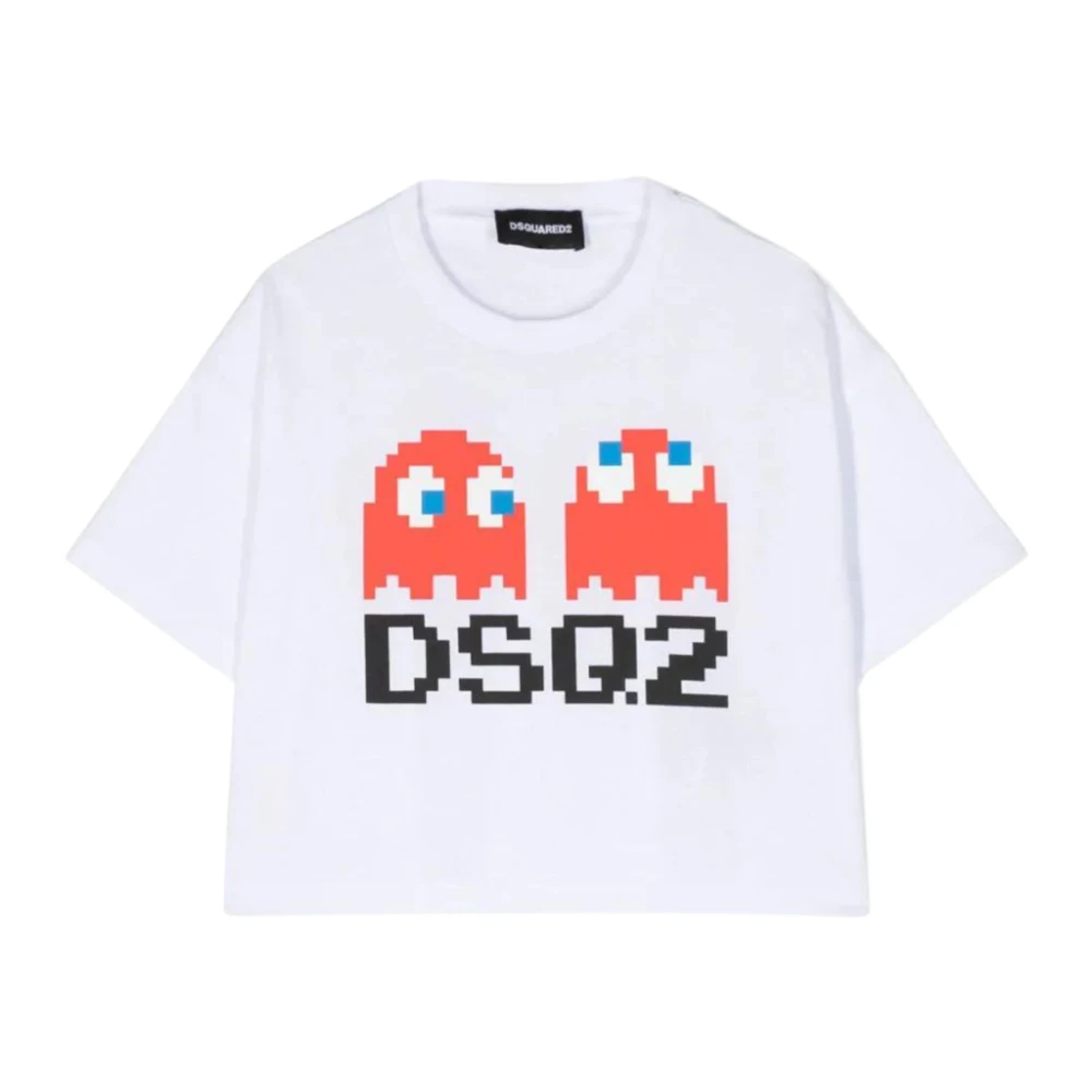 Dsquared2 Cropped Pacman Print T-shirt Vit White, Flicka