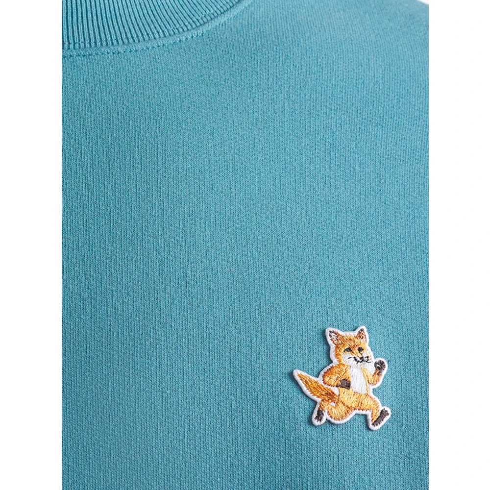 Maison Kitsuné Geborduurde katoenen sweatshirt met ronde hals Blue Heren