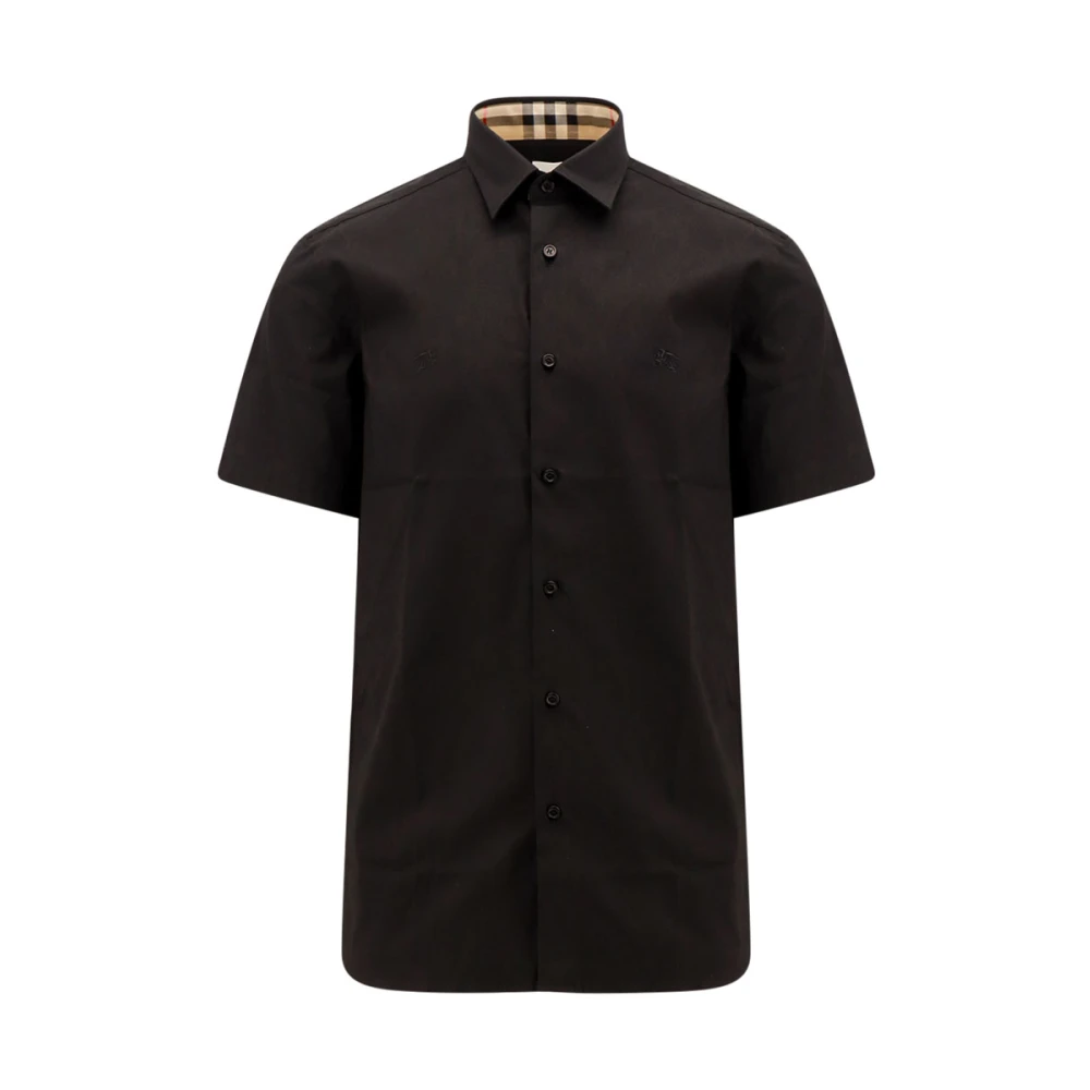 Burberry Zwarte korte mouwen shirt met logo borduursel Black Heren