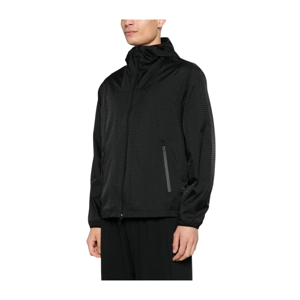 Emporio Armani Black Light Jackets, Male, Xl, Regular Fit Hooded Jacket