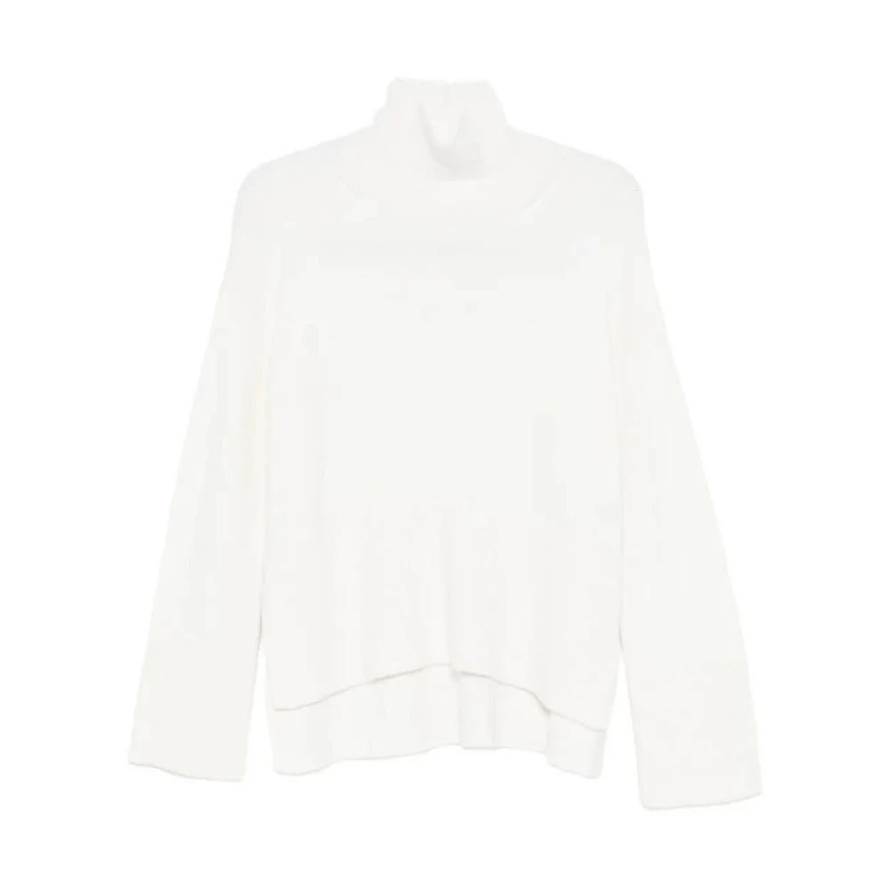 Dondup Donna Bianco Maglione Oversize A Collo Alto