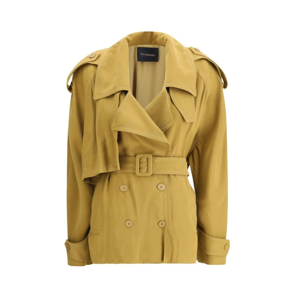 Andamane Mosterd Trenchcoat Relaxte Pasvorm Lange Mouw Beige Dames