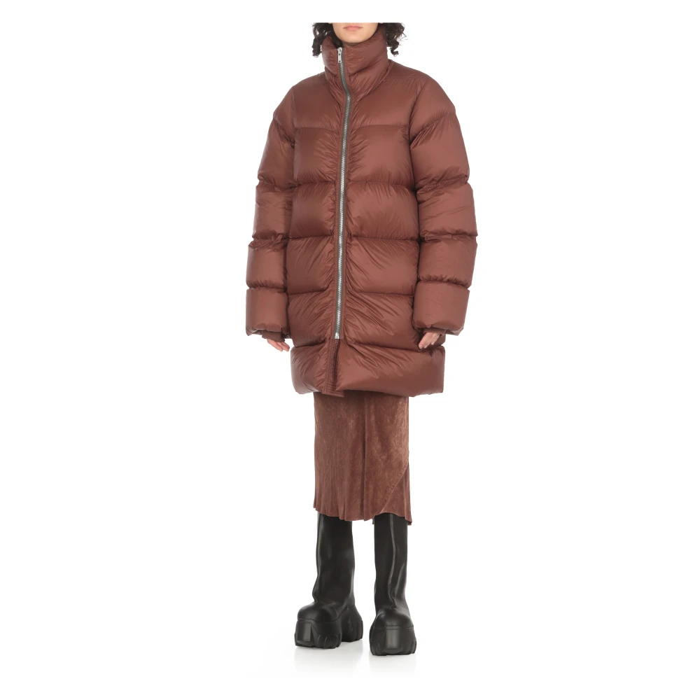 Rick Owens Gewatteerde Bruine Donsjas Hoge Hals Brown Dames
