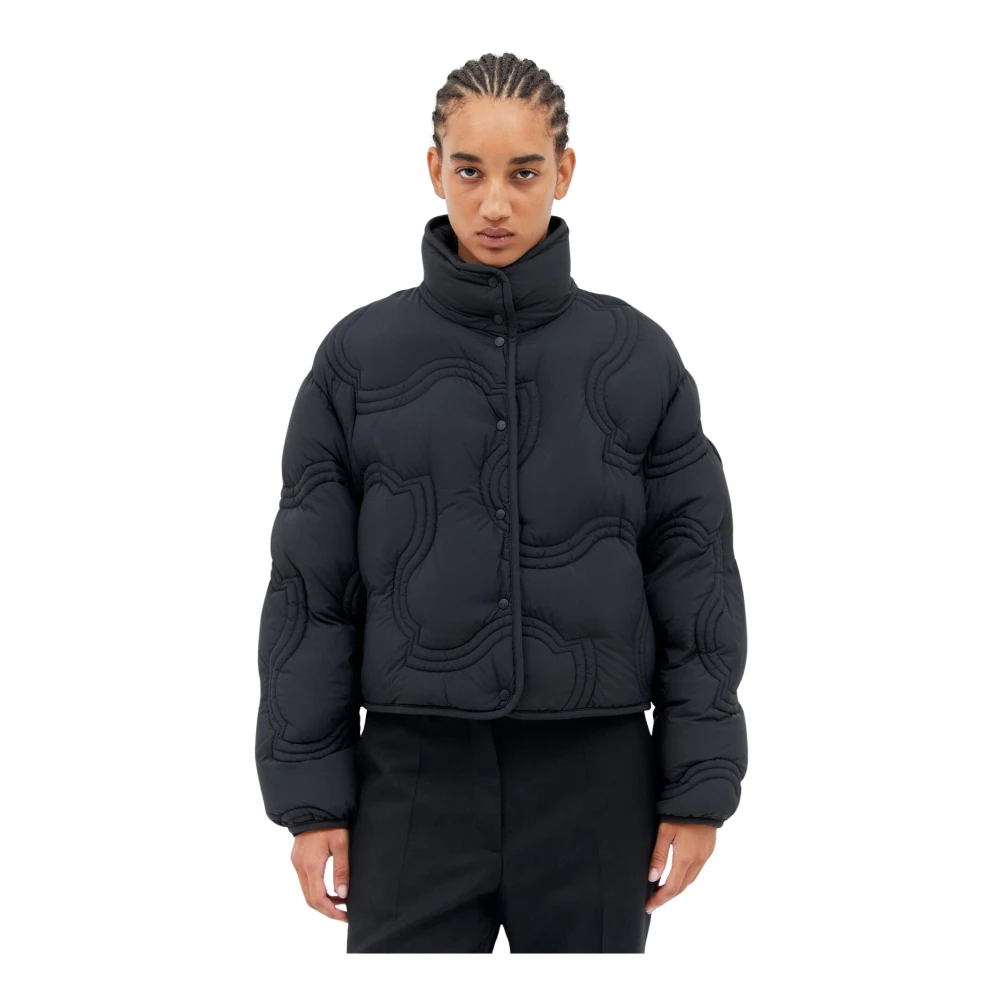 Moncler Gewatteerde Logo Korte Donsjas Gray Dames