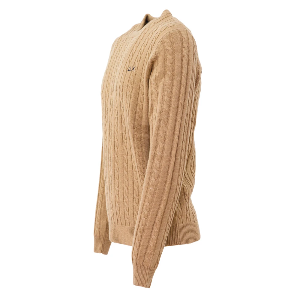 Sun68 Ronde hals kabelgebreide trui Brown Heren