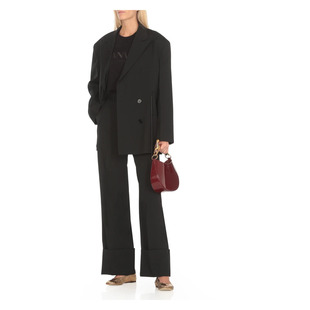 Lanvin Zwarte wollen palazzo broek met riem Black Dames
