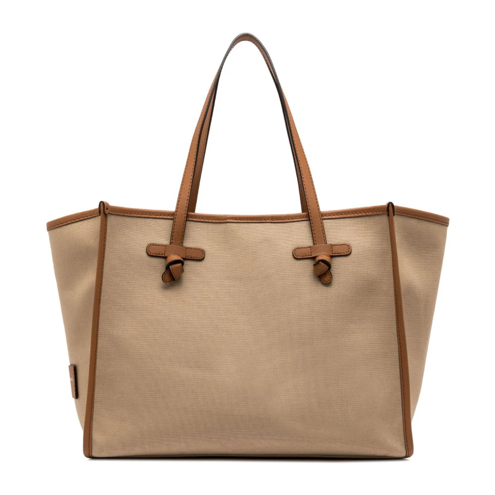 Gianni Chiarini Canvas Winkelmandje met Leren Details Beige Dames