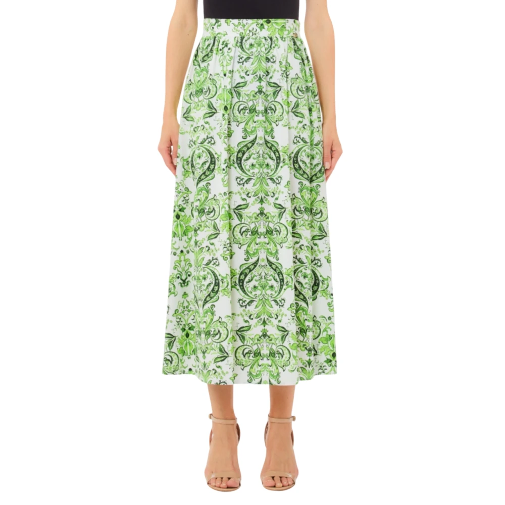 Liu Jo Groene Geruite Lange Rok Elastische Taille Green Dames