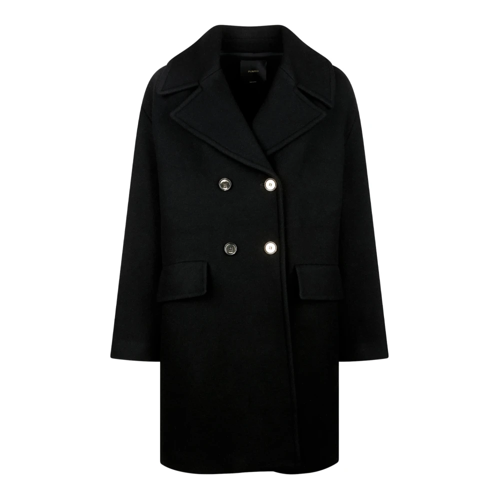Pinko Dubbelbreasted Zwarte Jas Black Dames