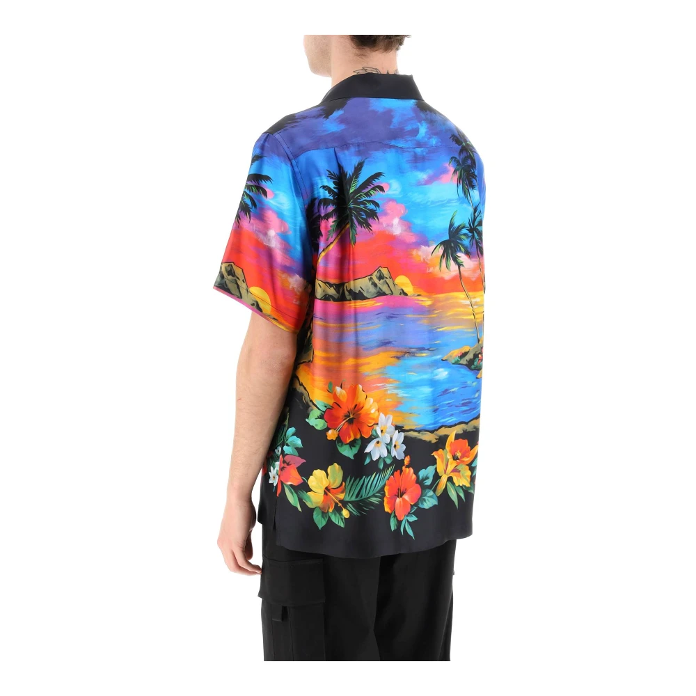 Dolce & Gabbana Korte mouwen zijden overhemd met Hawaii-print Multicolor Heren