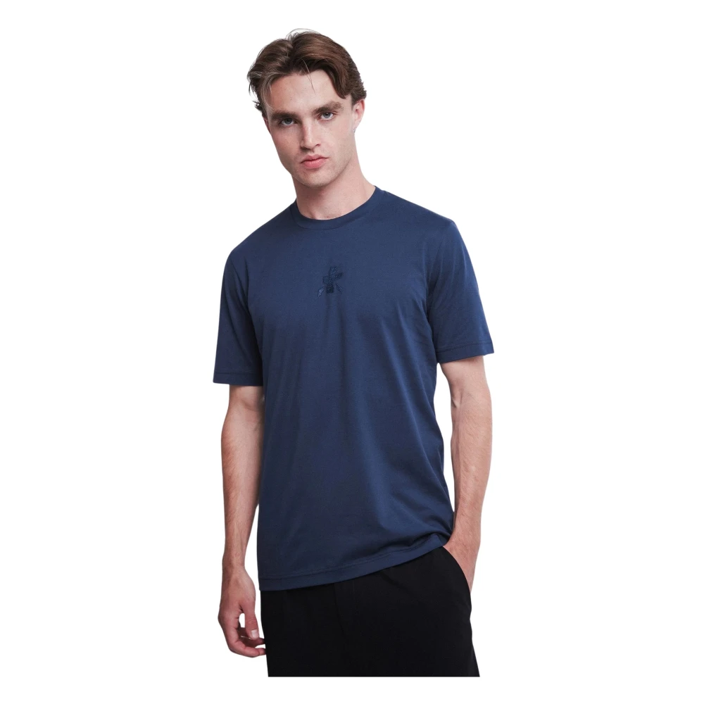 Premiata Katoenen T-shirt met korte mouwen en logo Blue Heren