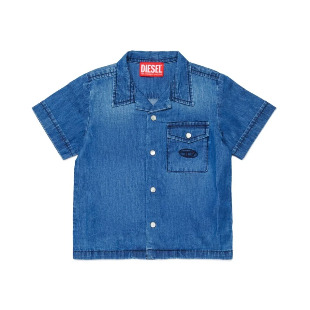 Diesel Boys Blue Camicia In Denim Cirib - Kids Short Sleeve T-Shirts - 12 M - Kids