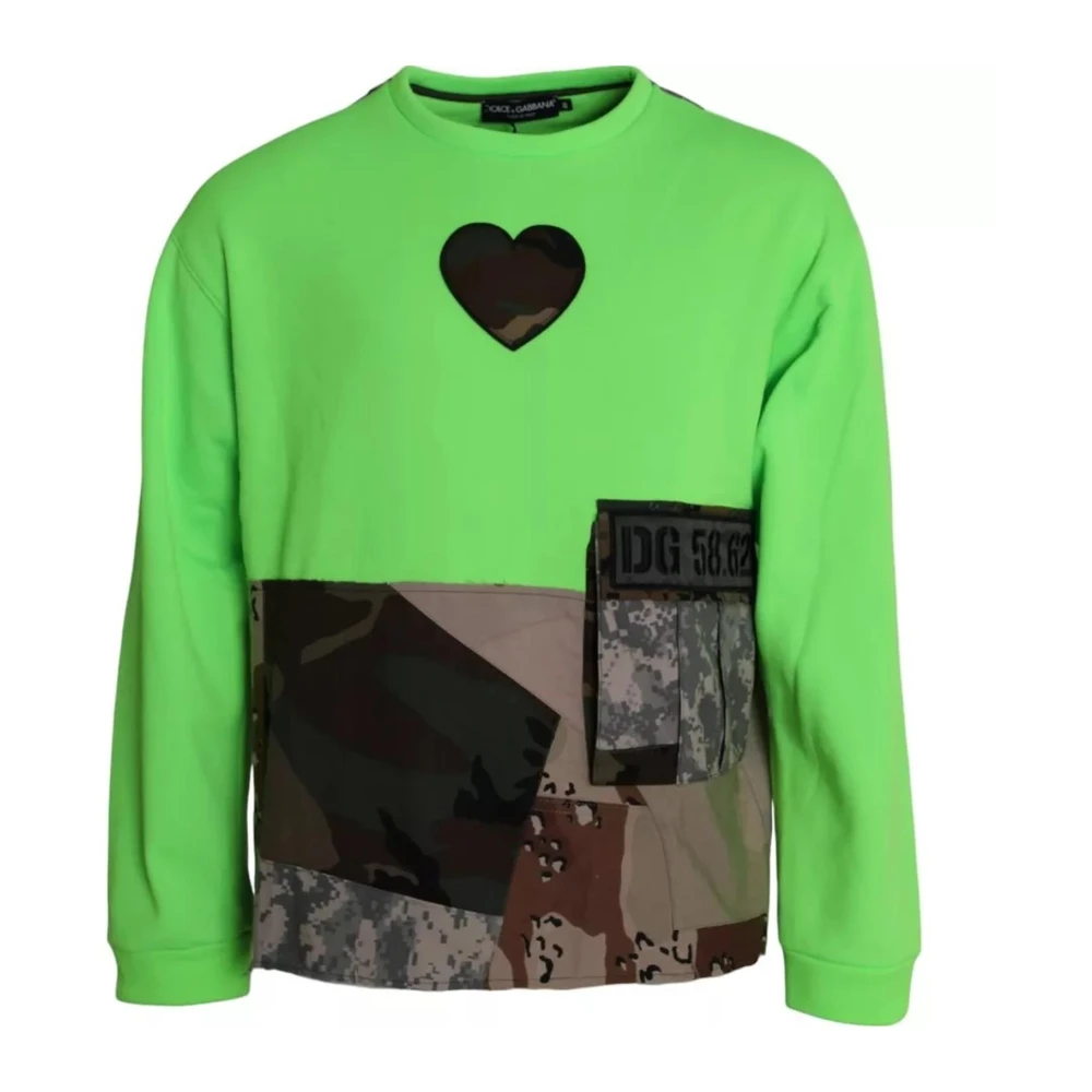 Dolce & Gabbana Groene Patchwork Heart Crew Neck Sweater Green Heren