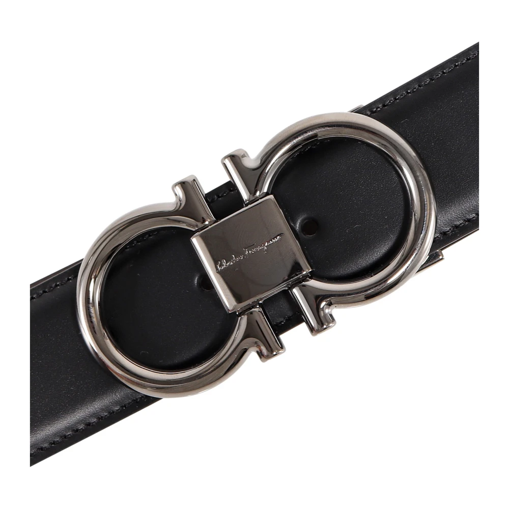 Salvatore Ferragamo Leren riem met metalen gesp Black Heren