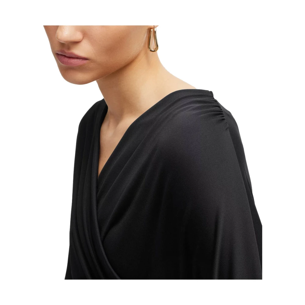 Hugo Boss Elegante Jersey Jurk met Gerimpelde Schouders Black Dames